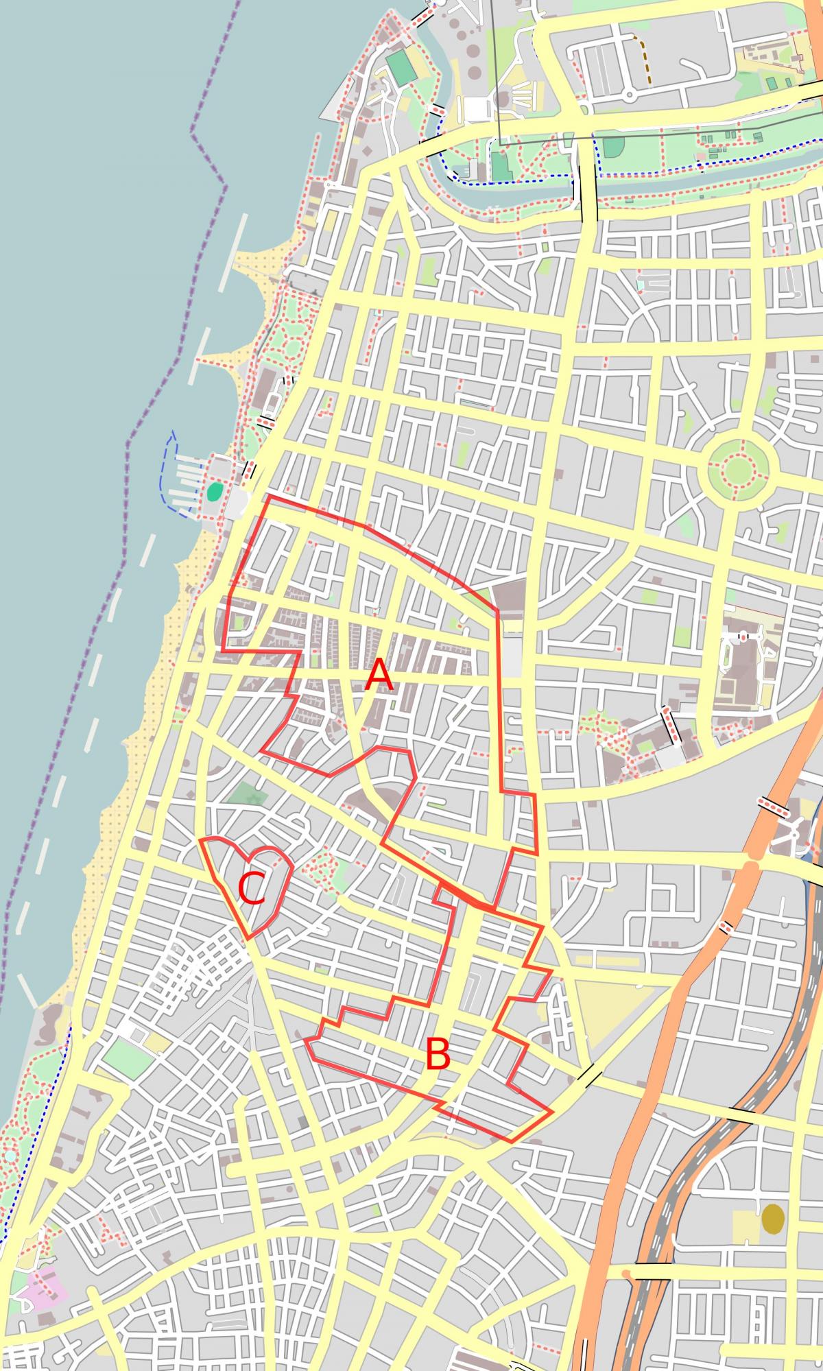 térkép fehér város, Tel Aviv