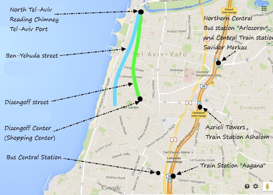 térkép Tel Aviv-i tömegközlekedés