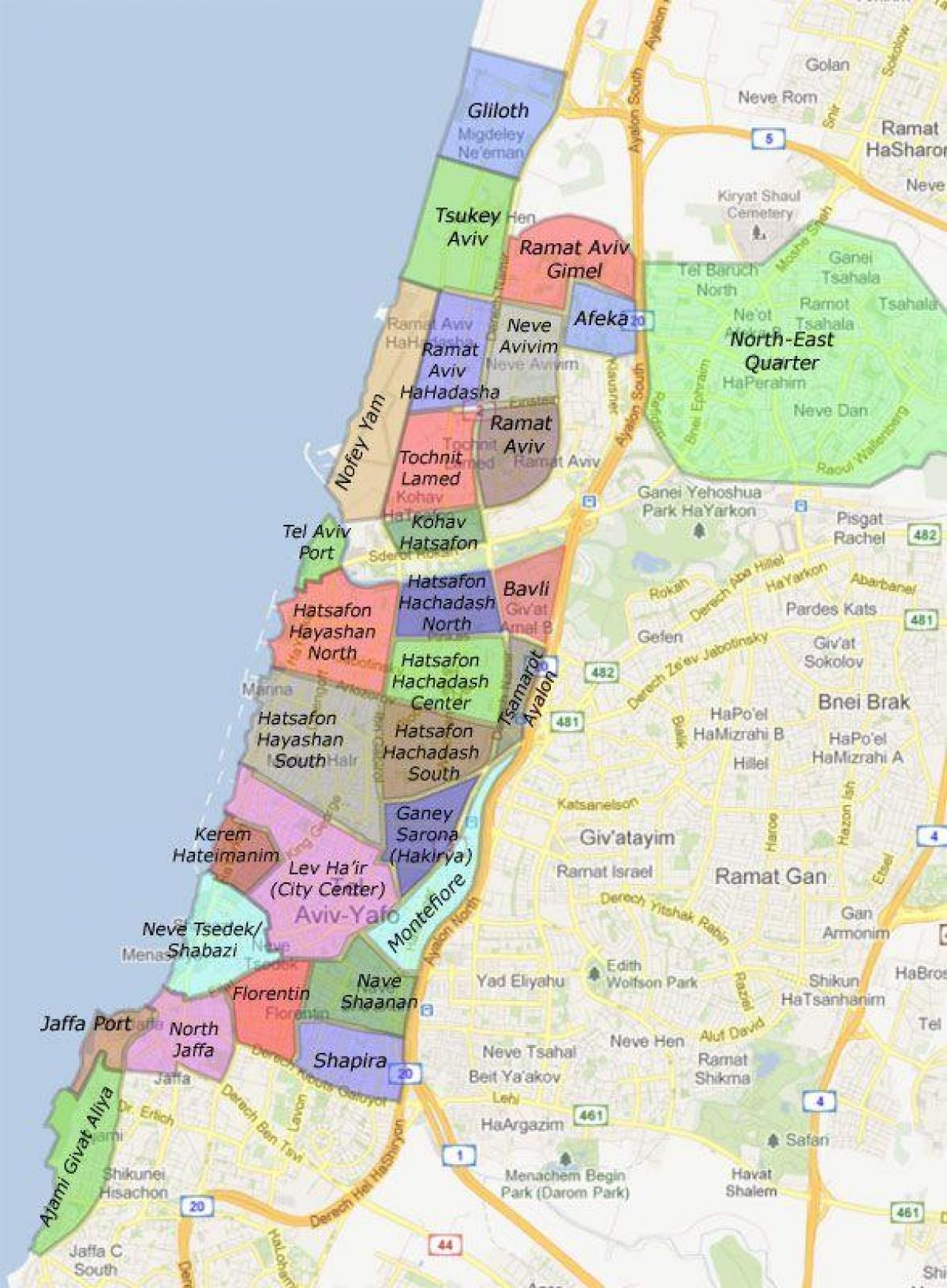 Tel Aviv városrészek térkép