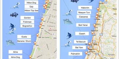 Térkép Tel Aviv tengerpartjai
